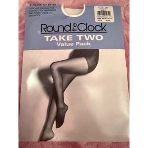 Round The Clock Ultra Sheer Control Top Pantyhose C Jet Black Sandal Toe 1 Pair